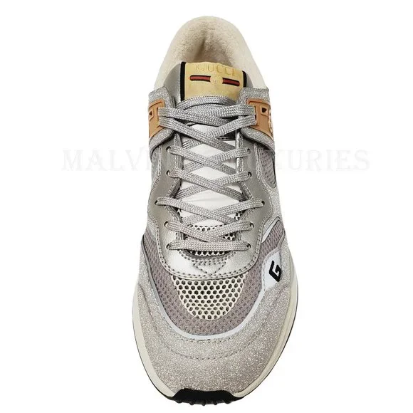 GUCCI SNEAKERS MENS ULTRAPACE SILVER LEATHER SHOES w LOGO